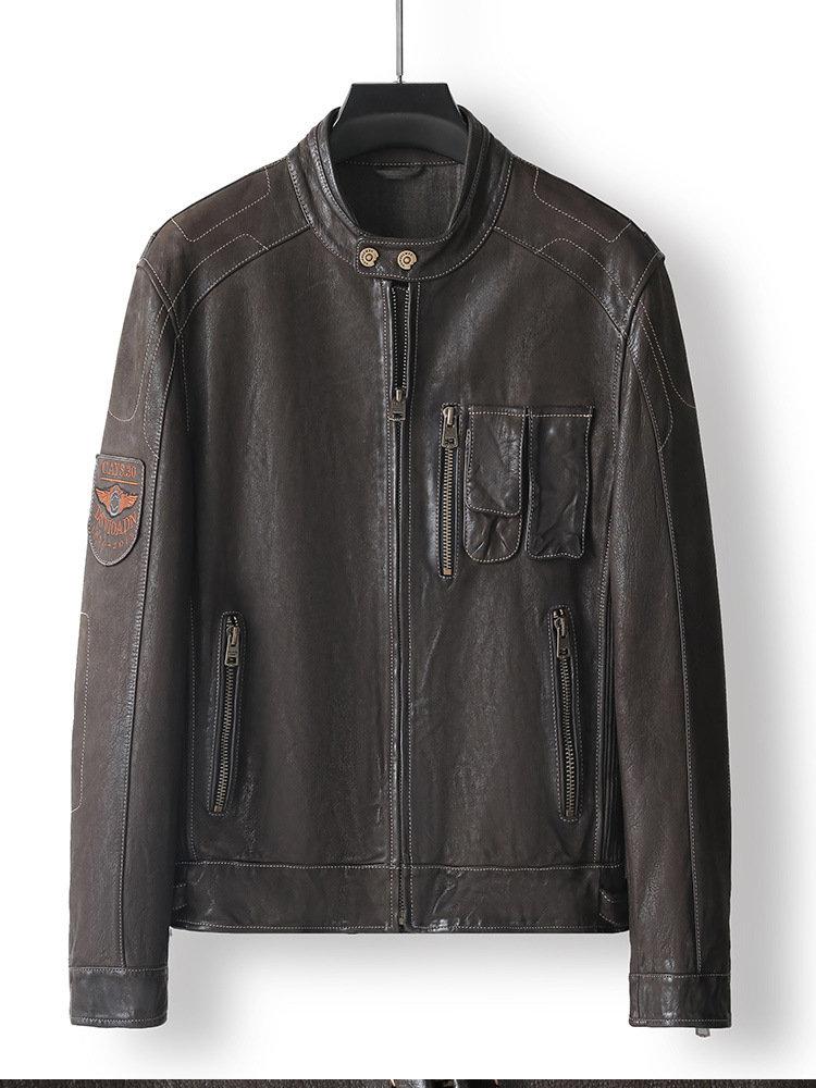 Áo Da Nam Chất Liệu Da Bò Big Size Ngoại Cỡ Thêu Họa Tiết Hoa Hàng Mùa Xuân Thu Đông