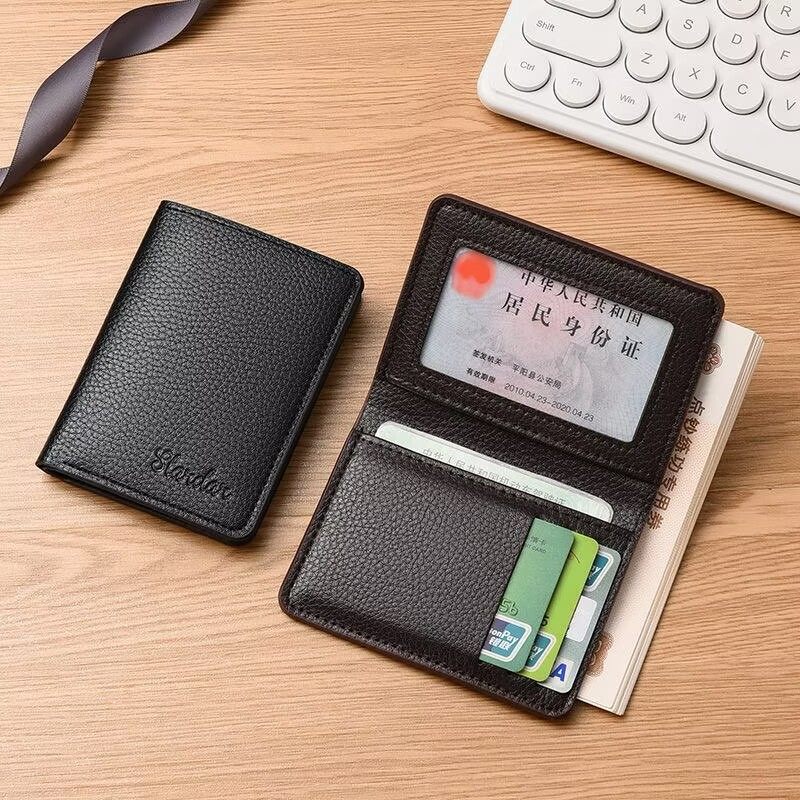 Card Holder Men's Wallet Short Portable Anti-Degaussing Id Card Holder Simple Compact Card Holder Driver's License Leather Case