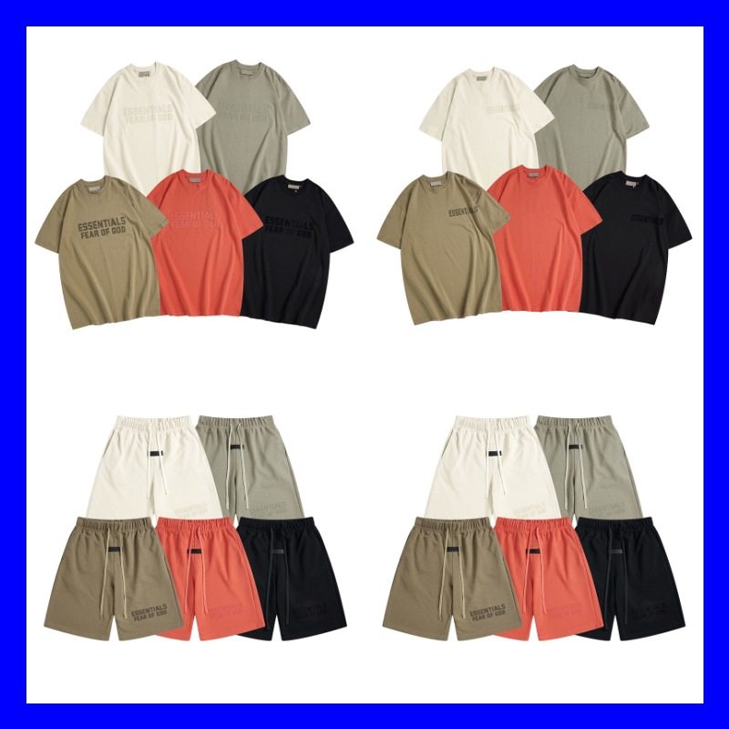 Сезон тумана 8 ESSENTIALS бренд TIDE с флокированным принтом, мужские и женские пары, свободные футболки с круглым вырезом и короткими рукавами, шорты Изображение 1