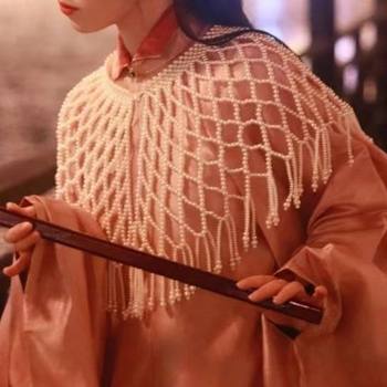 Qing Benjiaren Hanfu Ming-made Tassel Cloud Shoulder Antique Imitation Pearl Cloud Shoulder Wedding Dress Cheongsam Shawl