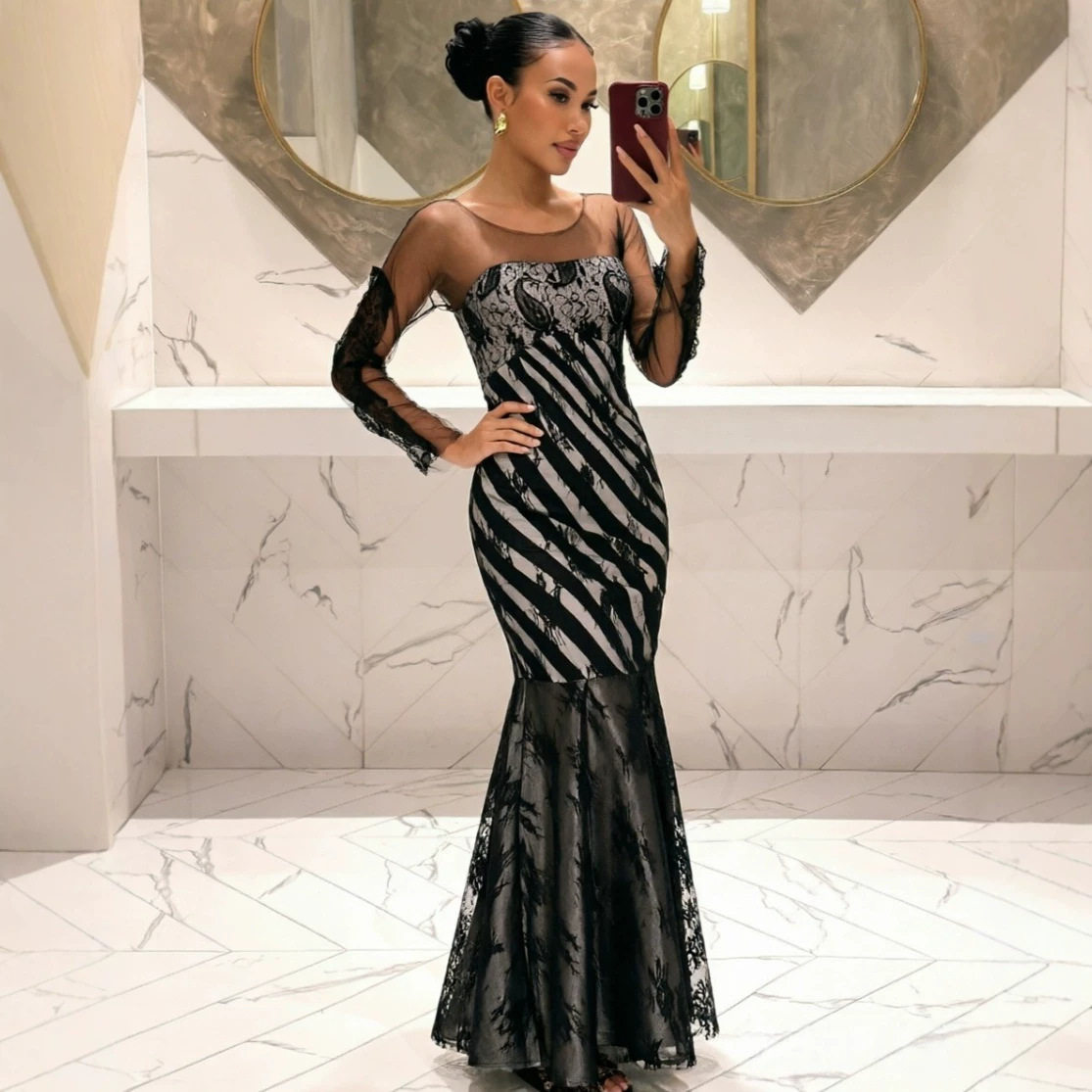 Lace Mermaid Evening Dress Slim Fit Long Length Elegant Design Perfect for Weddings and Formal Parties Wholesale
