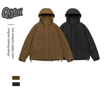 Qiyou 2025 Winter New American Casual Outdoor Loose Large Size Hooded Workwear down Jacket Trendy Brand