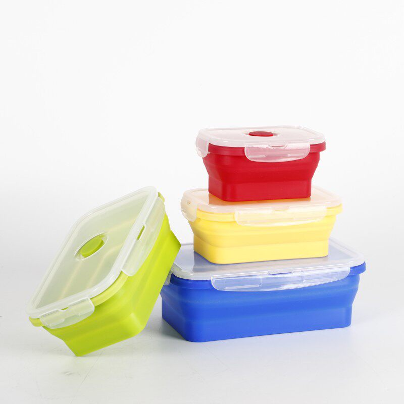 500ml Silicone Foldable Lunch Box Microwave Oven Silicone Lunch Box Fresh-keeping Children Bowl Creative Set Wholesale
