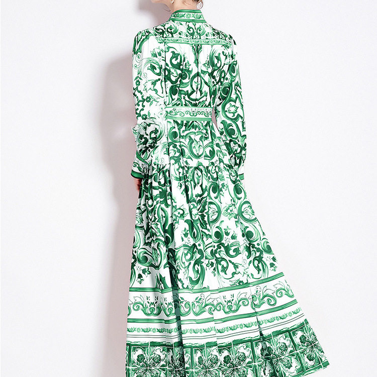 Elegant Long Floral Dress for Women Spring Collection Slim Fit Stand Collar Button Closure Perfect for Formal