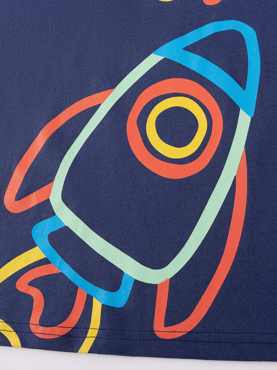 Children's Clothing Dropshipping & Distribution, Summer Short-sleeve Boys' Set, Cartoon Rocket Kids' Set Wholesale