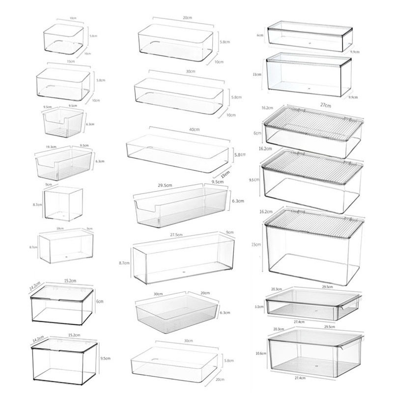 Storage Box PET Transparent Acrylic Rectangular Cosmetic Station Snack Kitchen Sundries Storage Box with Lid