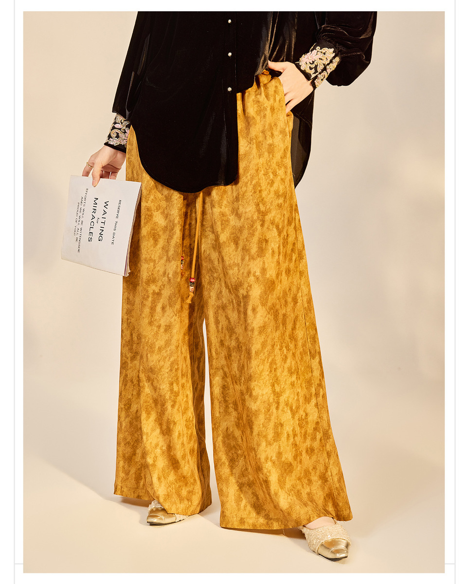 Quần ống rộng nữ họa tiết in hai mặt thắt lưng dây buộc phong cách nhẹ nhàng P9028 — Amber (7 ngày)