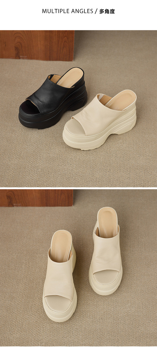 Dép sandal nữ đế xuồng cao gót 13cm da cừu mềm nhẹ — màu đen, Màu trắng ngà