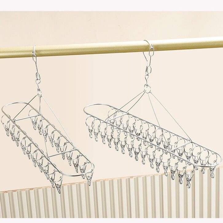 Clothes Drying Rack Balcony Storage Multi-Head Clip Clothes Hanger Thickeneded Double-Layer Artifact Sock Drying Rack Simple Clip