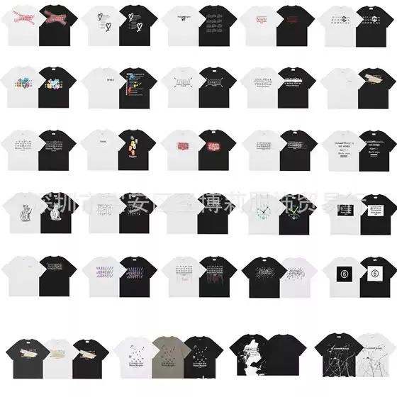 High-Quality Cross-Border Maisonmargiela Classic Letter and Number Print Pure Cotton Short-Sleeved T-Shirt for Men and Women