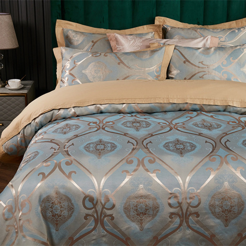 60-Count Cotton Four-Season Four-Piece European-Style Wedding Pure Cotton Bed Sheetss 1.8m Quilt Cover Satin Embroider Jacquard Tencel