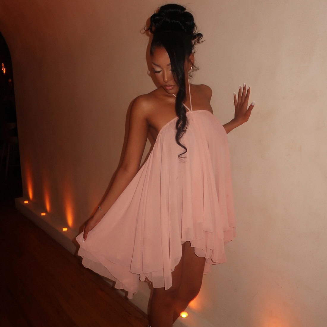 Chic Backless Halter Dress Loose Fit Solid Color Sexy Design Perfect for Autumn and Winter Wholesale Available