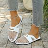 Cross-Border Large Size Metal Buckle Toe-Toe Mesh Slippers for Women 2025 Summer New European and American Fashion Women's Slippers Breathable and Comfortable