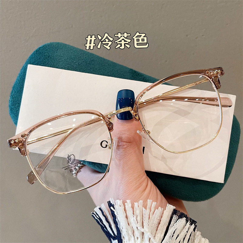 Half-frame glasses women's myopia can be equipped with high-grade glasses frame men's large frame plain slimming glasses frame