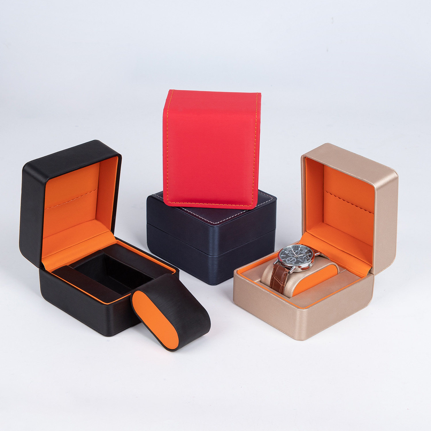 Rounded Corner Rain Silk Pattern Watch Packaging Box, High-End Flip-Top Gift Watch Gift Box, Textured Leather Pu Watch Box