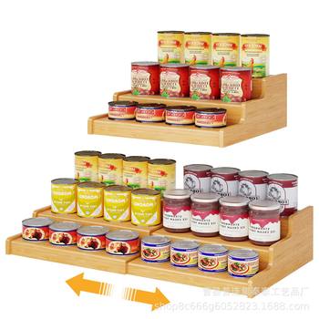 Bamboo Expandable Can Rack Pantry 3-Layer Adjustable Can Rack Cabinet Soda Storage Rack
