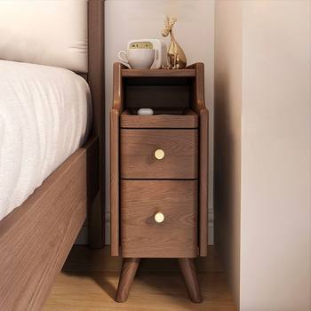 Bedside Table Pure Solid Wood Walnut Color Small Ultra-narrow Side Cabinet Small Apartment Bedroom Bedside Storage Cabinet 25CM