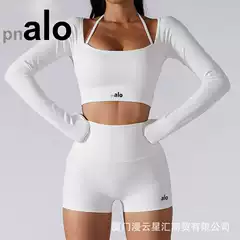European and American Cross-Border Spring and Summer New Style Simple Solid Color Sports Ribbed Long-Sleeve Bra Quick-Dry Fitness Slim Yoga Set