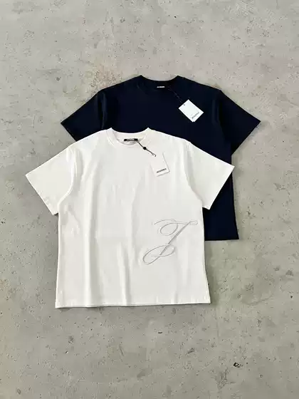 2026 European and American Trendy Brand Jacquemus Large J Letter Embroidered Cursive High-Weight Short-Sleeve T-Shirt Direct from Manufacturer