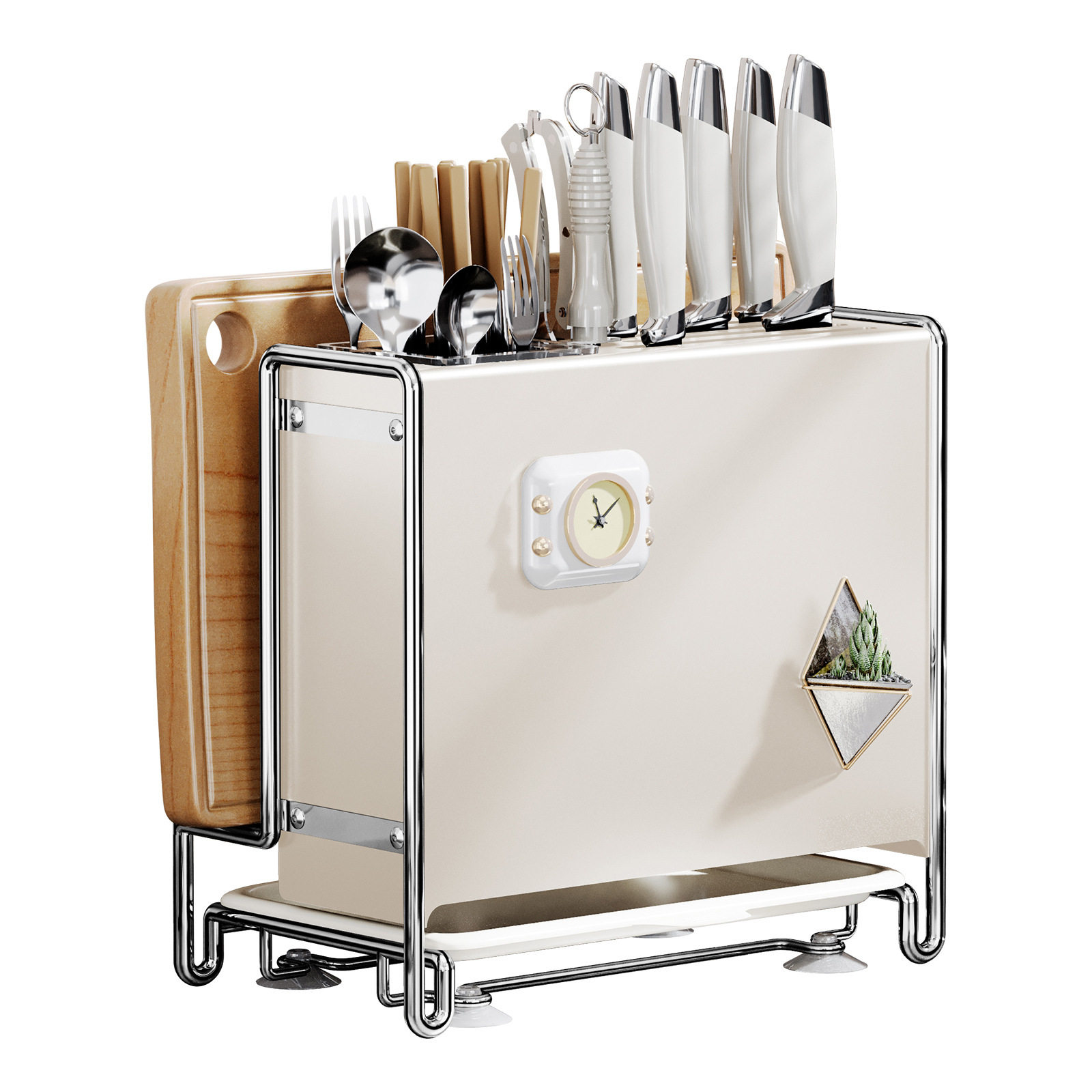 Kitchen Knife Rack Storage Rack Countertop Multi-Functional Chopstick Cage Kitchen Knife Cutting Board Integrated Knife Storage Box