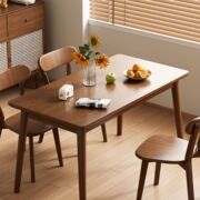 Nordic Solid Wood Dining Table and Chair Combination Household Walnut Color Rectangular Small Apartment Simple Rental Dining Tab