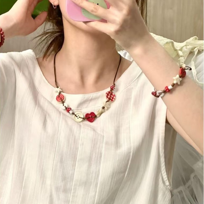 夏季芭乐~森系小清新芭乐串珠项链女小众高颜值甜美可爱锁骨链