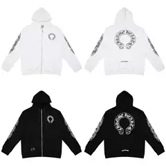 2025 New Ch Crow Scroll Logo Simple Classic Hooded Zipper Cardigan Men's and Women's Loose Sweatshirt