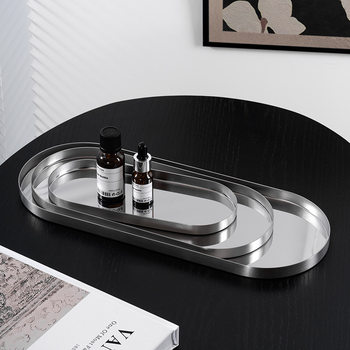430 Stainless Steel Storage Tray Straight Edge Oval Aromatherapy Cosmetics Storage Tray Ins Style Metal Decorative Tray