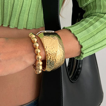 Europe and the United States cross-border jewelry wholesale exaggerated alloy bracelet foreign trade explosions hammer pattern wide face jewelry bracelet Bracelet