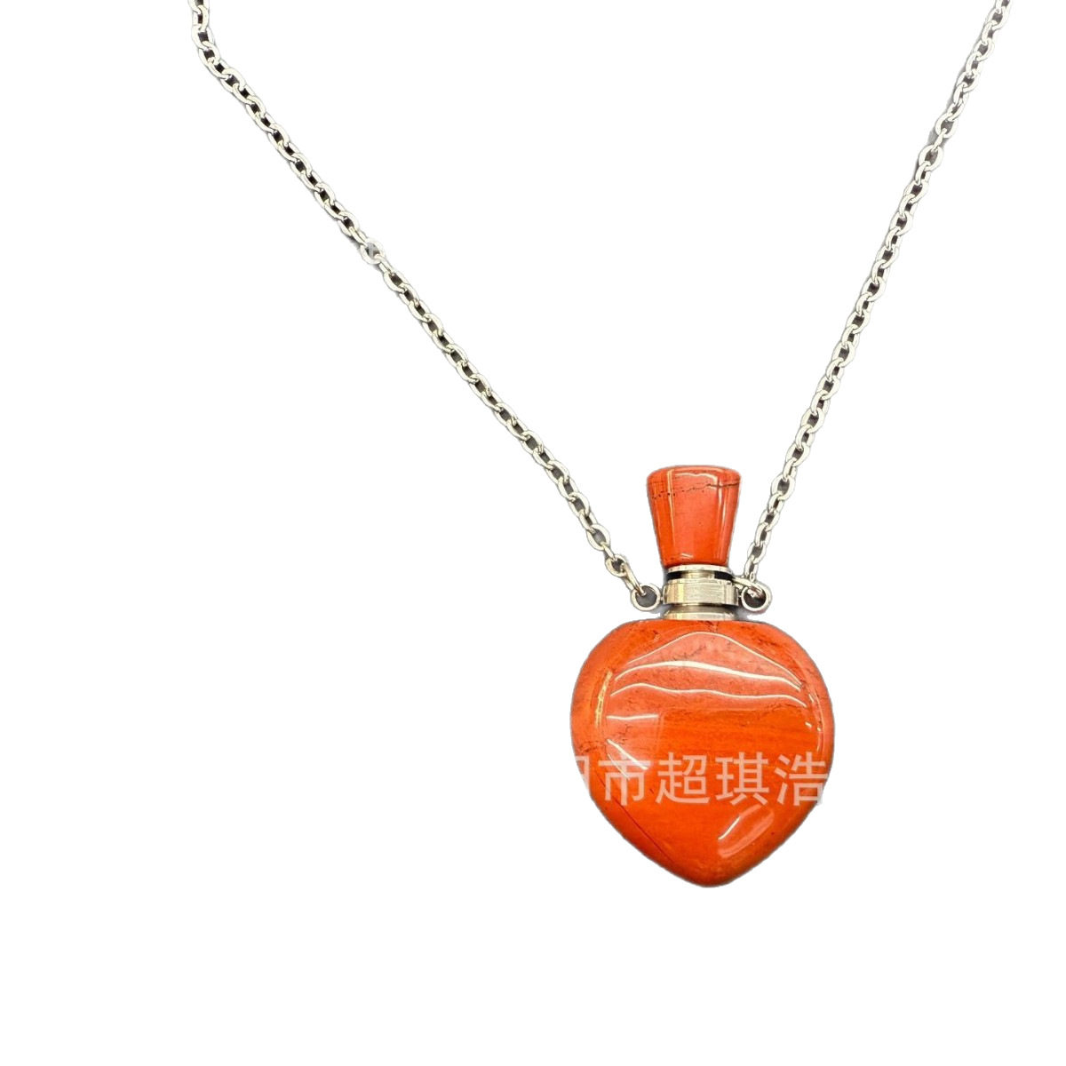 Natural Stone Crystal Pendant Peach Heart Natural Crystal Perfume Bottle Essential Oil Bottle Necklace Pendant Cross-Border Hot Sale Manufacturer Direct