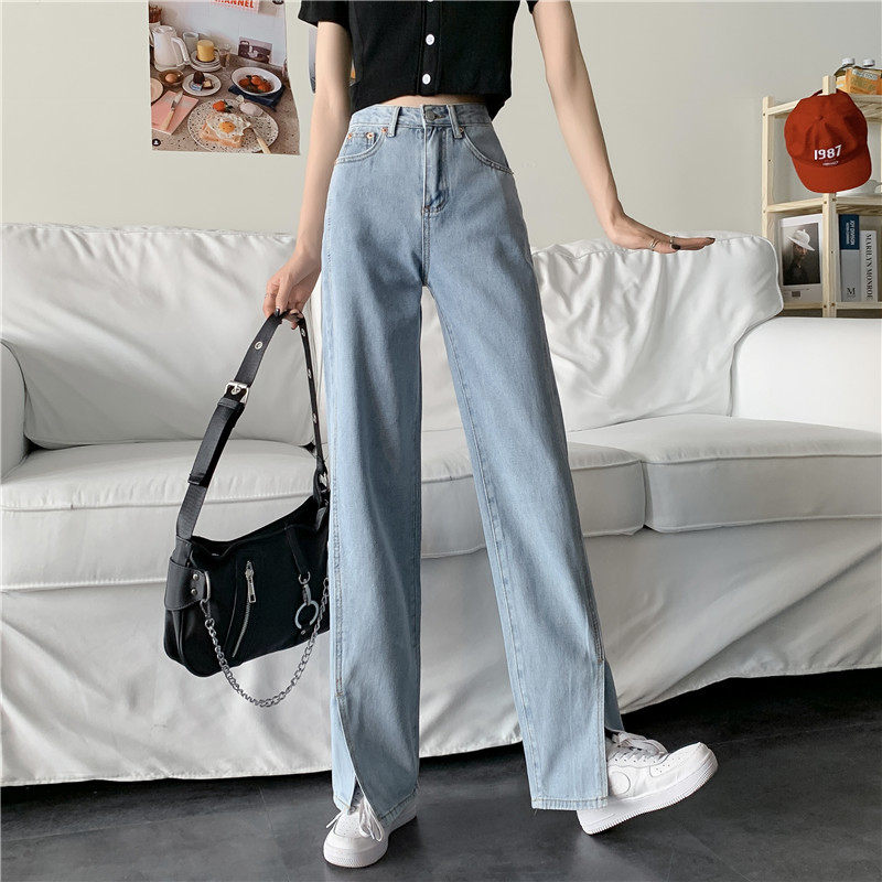 High Waisted Wide Leg Jeans Loose Fit Floor Length Split Hem Spring Summer Fashion Wholesale Available