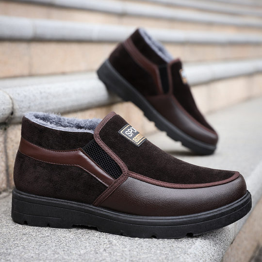 老北京棉鞋2025冬季新款加绒加厚男鞋休闲软底中老年保暖棉靴