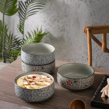 Jixiang Flower Ceramic Large Soup Bowl Straight Body Wide Mouth Noodle Bowl Seafood Soup Bowl Large Ceramic Bowl Household Sweet Soup Bowl