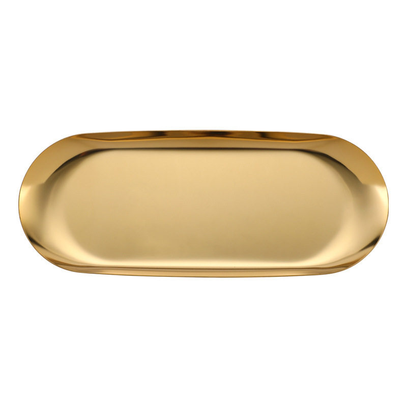 Nordic Ins Oval Tray Stainless Steel Golden Oval Tray Jewelry Dim Sum Tray Metal Home Storage Tray