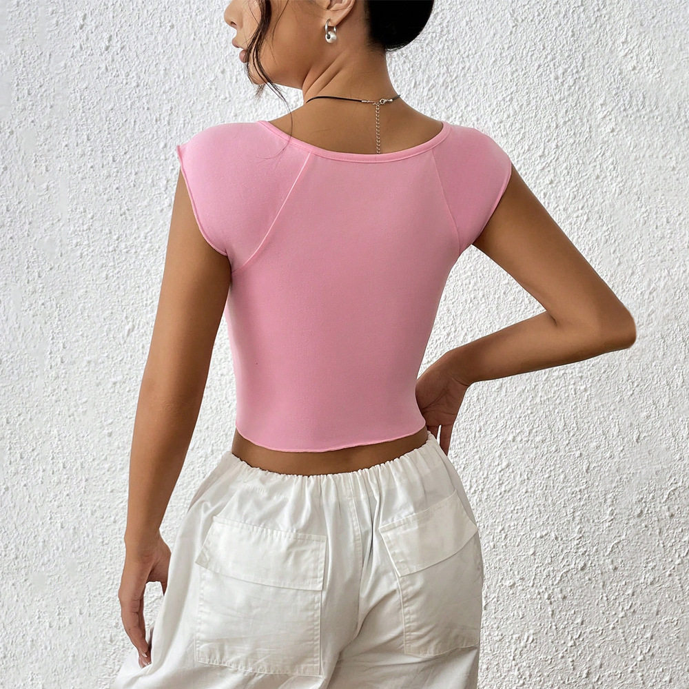 Slim Fit Short T Shirt Sexy Design Pleated Hem Side Slit Casual Wear for Women OEM Available