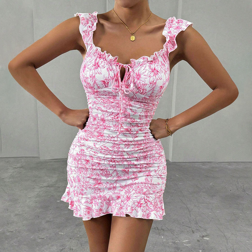Floral Print Vacation Dress Strapless Design Short Length Lightweight Fabric Summer Casual Wear Wholesale Available