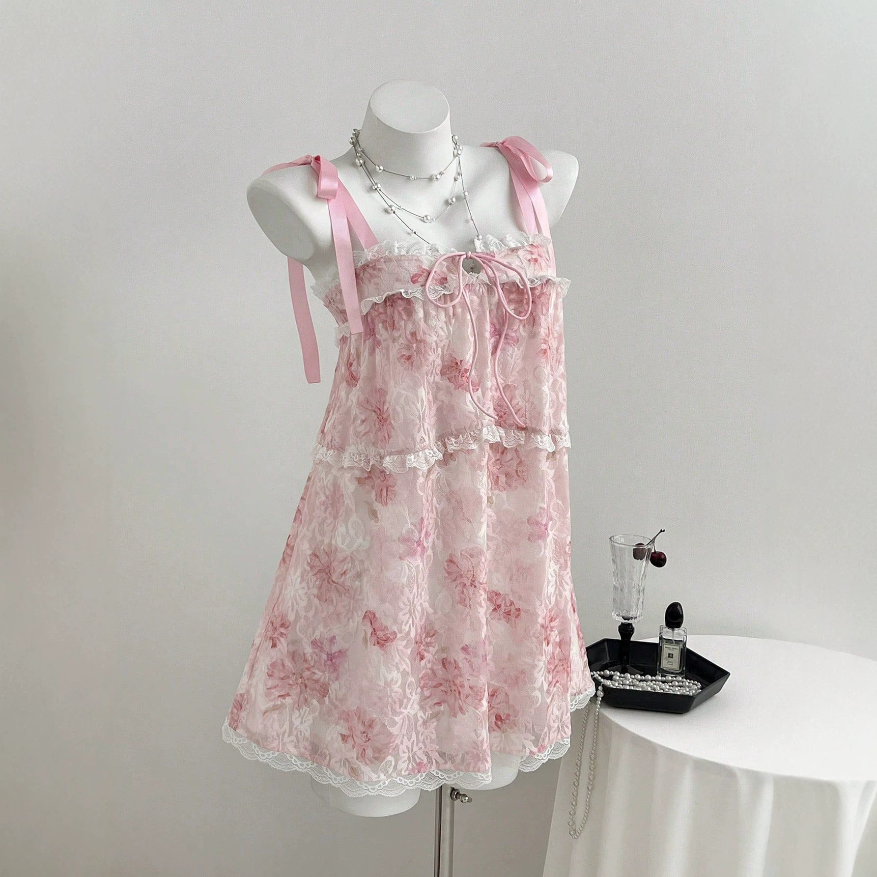 Summer Sweet Lace Backless Tie Strap Dress for Women Elegant Design Lightweight Fabric Perfect for Parties Ready to