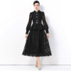 Celebrity French-Style Heavy Mesh Embroidery Lapel Waist Slimming Shirt Fairy Exquisite Age-Reducing Long Skirt Two-Piece Set