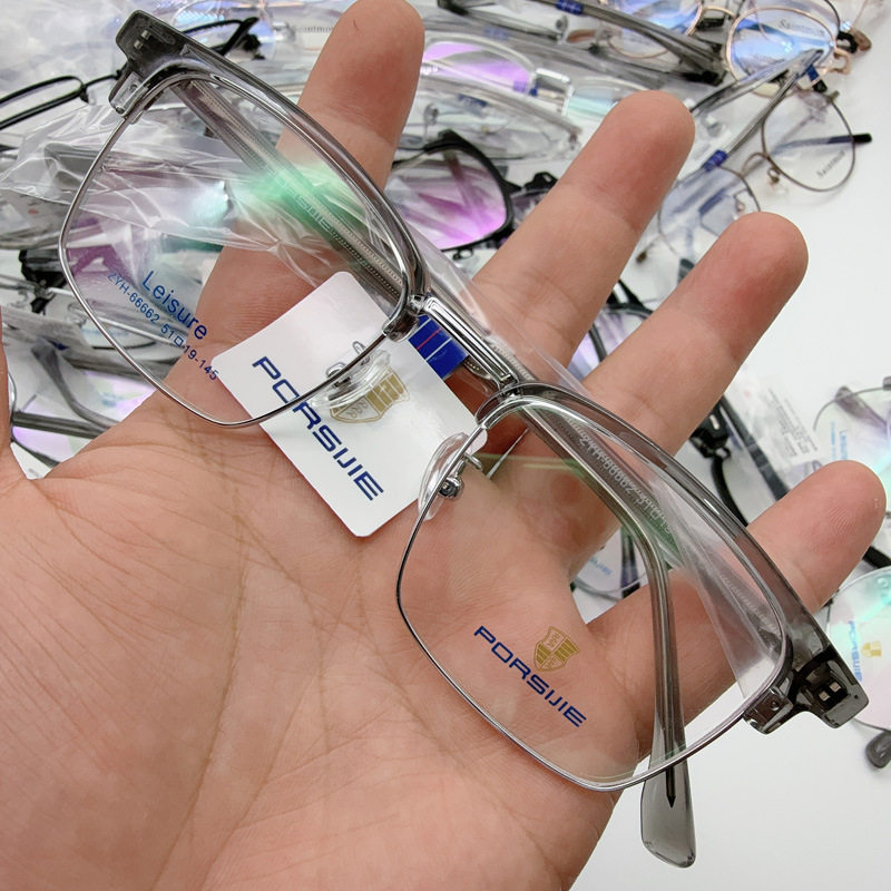 New Ultra-Light Pure Titanium Eyebrow Frame High-End Plate Temple Square Frame Myopia Glasses Frame Men's Wholesale