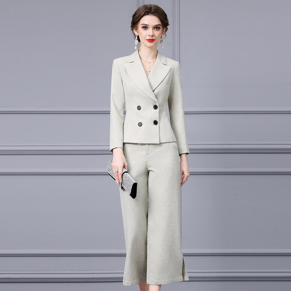 Bộ Vest Công Sở Nữ Quần Ống Rộng Áo Blazer Thanh Lịch