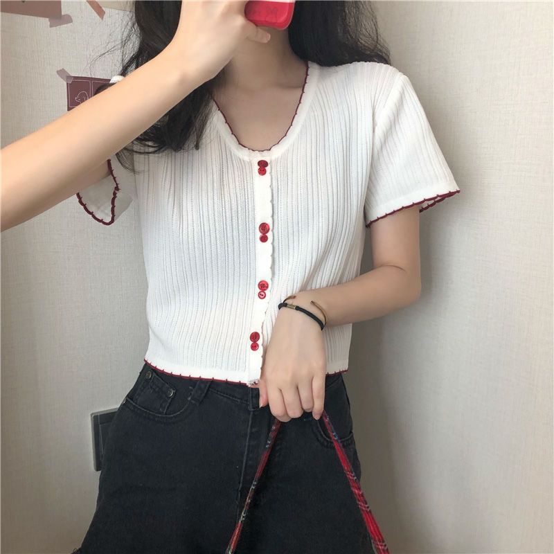 Womens Summer T Shirt Sweet Style Slim Fit V Neck Short Sleeve Ice Silk Casual Wear Low MOQ Available