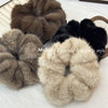 Korean-Style Faux Mink Fur Plush Scrunchie Bun Hair Tie for Women, High-Elasticity Hair Band with Flower Design