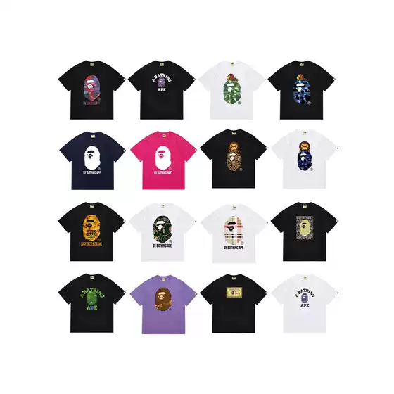 2026 Summer Cross-Border Bape T-Shirt with Ape Head and Little Monkey Camouflage Design, Unisex Short-Sleeve Round-Neck T-Shirt for Men