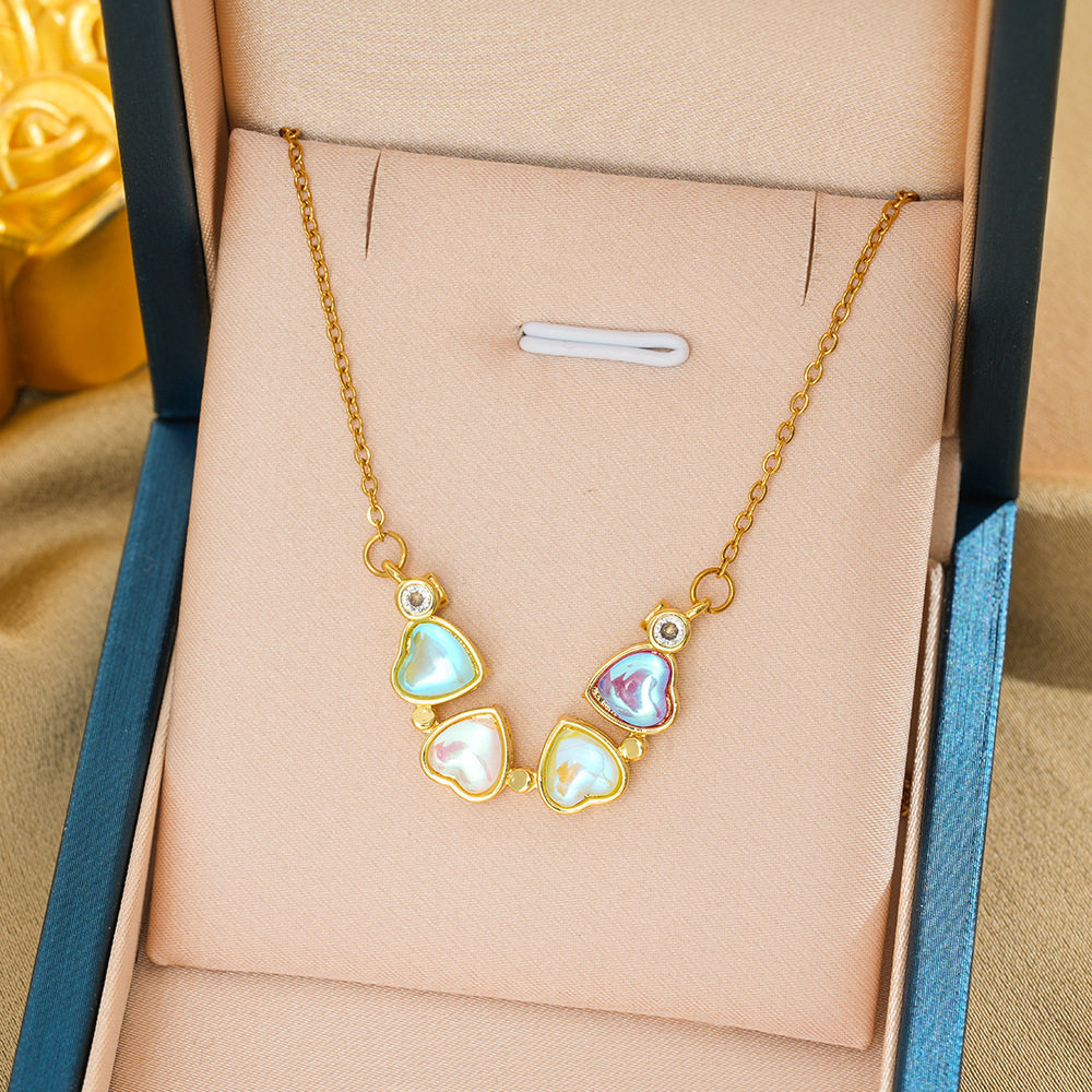 178 オーロラ四つ葉のクローバー ネックレス-ゴールドカラー