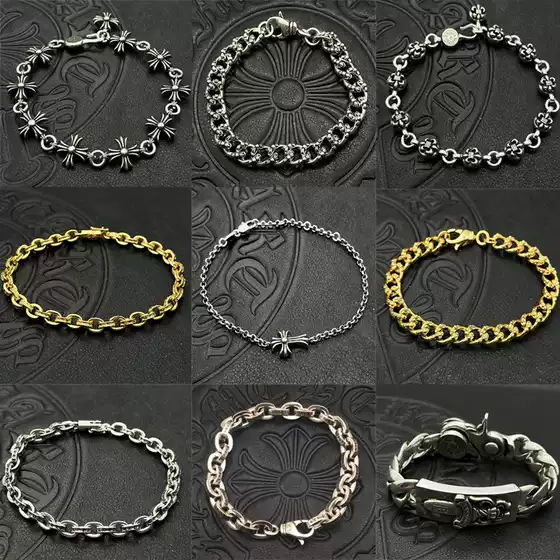 Trendy Jewelry Thai Silver Retro Fine Letter Insert Dice Men and Women Cross Flower Ball Collection Chain Bracelet