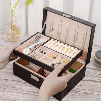 Double Jewelry Box Storage Box Ring Necklace Jewelry Storage Box with Lock pu Leather Jewelry Storage Box