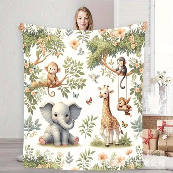 Temu Hot-Selling Animal Flannel Blanket Printed Blanket Cute Deer Sofa Blanket Baby Elephant Kidsren's Nap Blanket