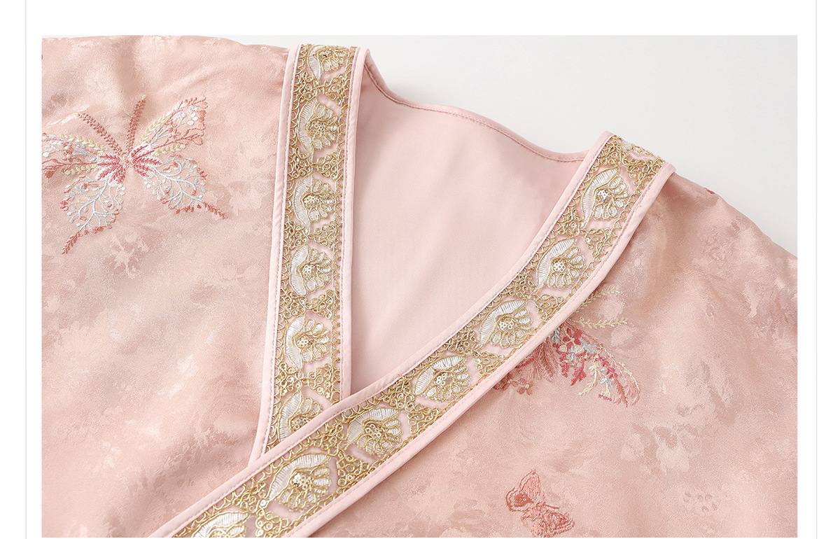 Áo khoác nữ dáng rộng thêu sequin họa tiết hoa cổ chữ V — Màu hồng