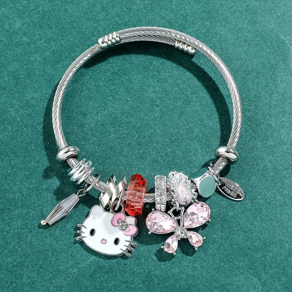 Pink Panjia Bracelet KT Cat Bracelet Cross-border Cartoon Cute Bracelet Pando Hello Kitty Pull Jewelry Factory Wholesale