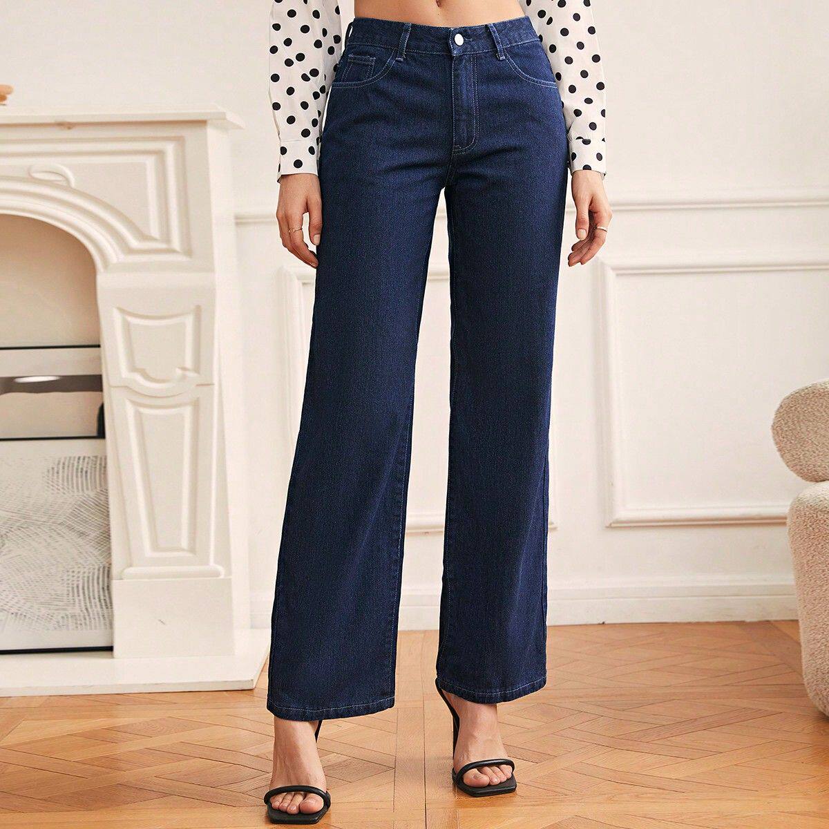 High Waisted Straight Leg Jeans Fashionable Vintage Style Casual Wear for Women Wholesale Available